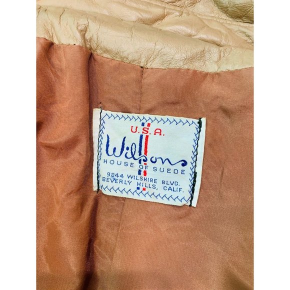 Vintage 1970s Leather Coat Women's Khaki USA Wilsons Open Trench | B 43" - Picture 7 of 10